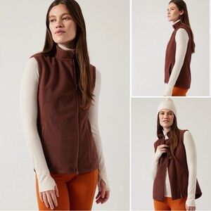 ATHLETA Stroll Fleece Moto Vest Medium Ancient Mahogany Pockets Winter Travel